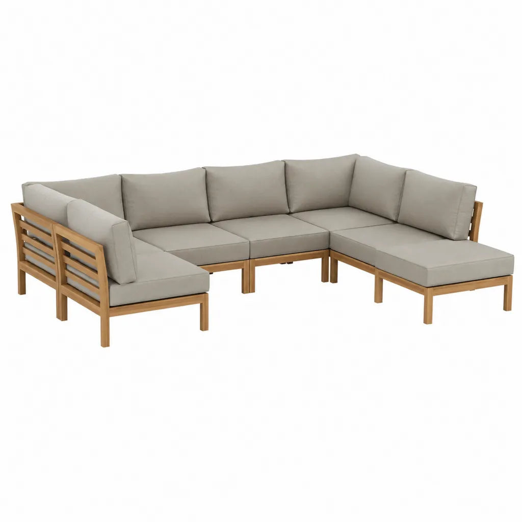 Gartensofa Ecksofa Set 5-teilig Akazien-Massivholz L-Form Natur Taupe 290 x 220 x 70 cm