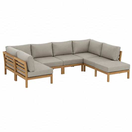 Gartensofa Ecksofa Set 5-teilig Akazien-Massivholz L-Form Natur Taupe 290 x 220 x 70 cm