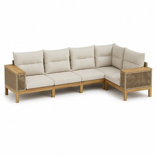 Garten Ecksofa 4-Sitzer aus Akazien-Massivholz mit Polyesterkissen Beige 280 x 210 x 78 cm