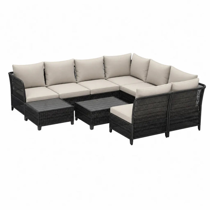 7-teiliges Gartenlounge Set Polyrattan Schwarz Creme mit Ecksofa Sessel und 2 Hockern 280 x 210 x 60 cm