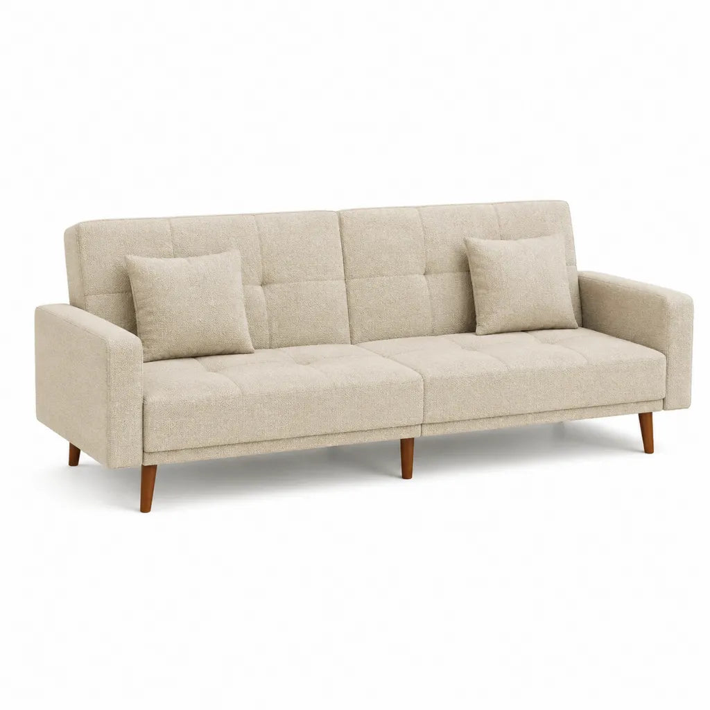 3-Sitzer Sofa mit Polyesterbezug Schaumstoffpolsterung und Holzbeinen Beige 210 x 86 x 82 cm
