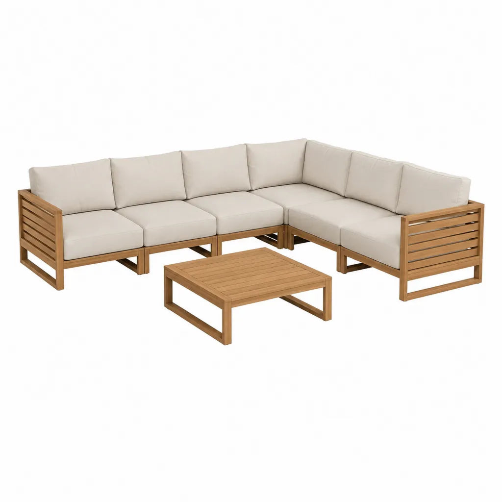 5-Sitzer Gartenlounge Set Ecksofa mit Couchtisch Akazienholz Beige 250 x 250 cm