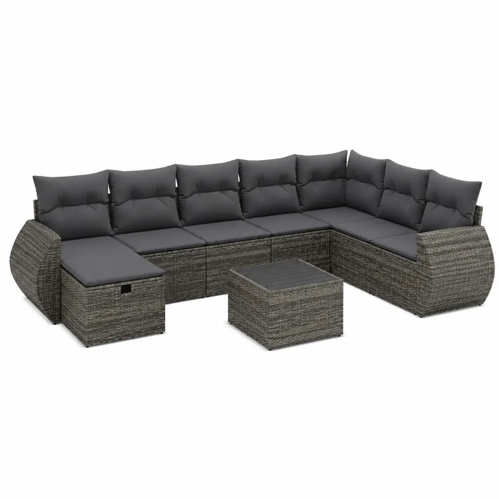 8-teiliges Gartenlounge Set aus PE-Rattan in Grau Anthrazit mit Ecksofa Tisch und Polstern 280 x 210 x 70 cm