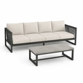 4-Sitzer Gartensofa Set mit Couchtisch Aluminium Polypropylen Seil Keramik Rechteckig Schwarz Cremeweiß 260 x 80 x 75 cm