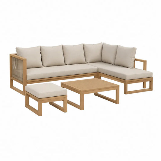 Gartenlounge Set Ecksofa in L-Form aus massivem Akazienholz Natur Beige 250 x 190 x 70 cm