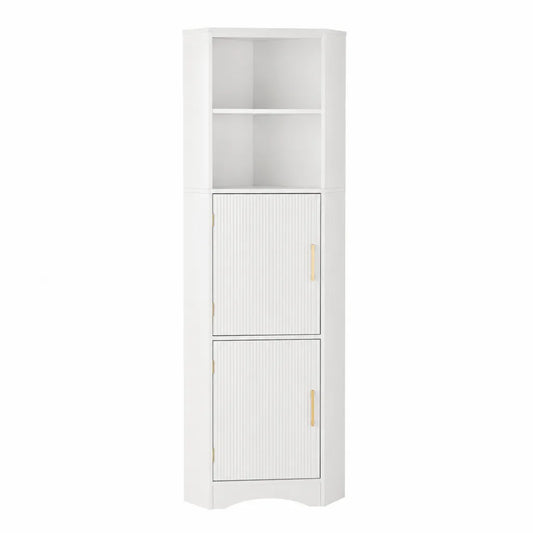 Badezimmer Hochschrank mit 2 Türen und offenen Fächern aus MDF Weiß 40 x 30 x 180 cm