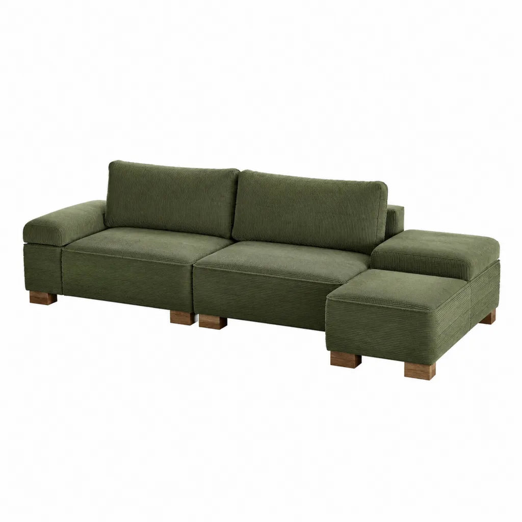Ecksofa mit Recamiere rechts 260 x 160 x 80 cm Polyester-Cord Olivgrün L-Form