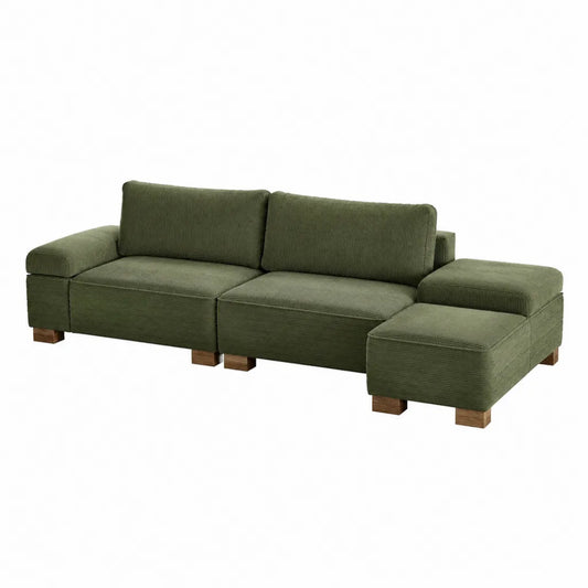 Ecksofa mit Recamiere rechts 260 x 160 x 80 cm Polyester-Cord Olivgrün L-Form