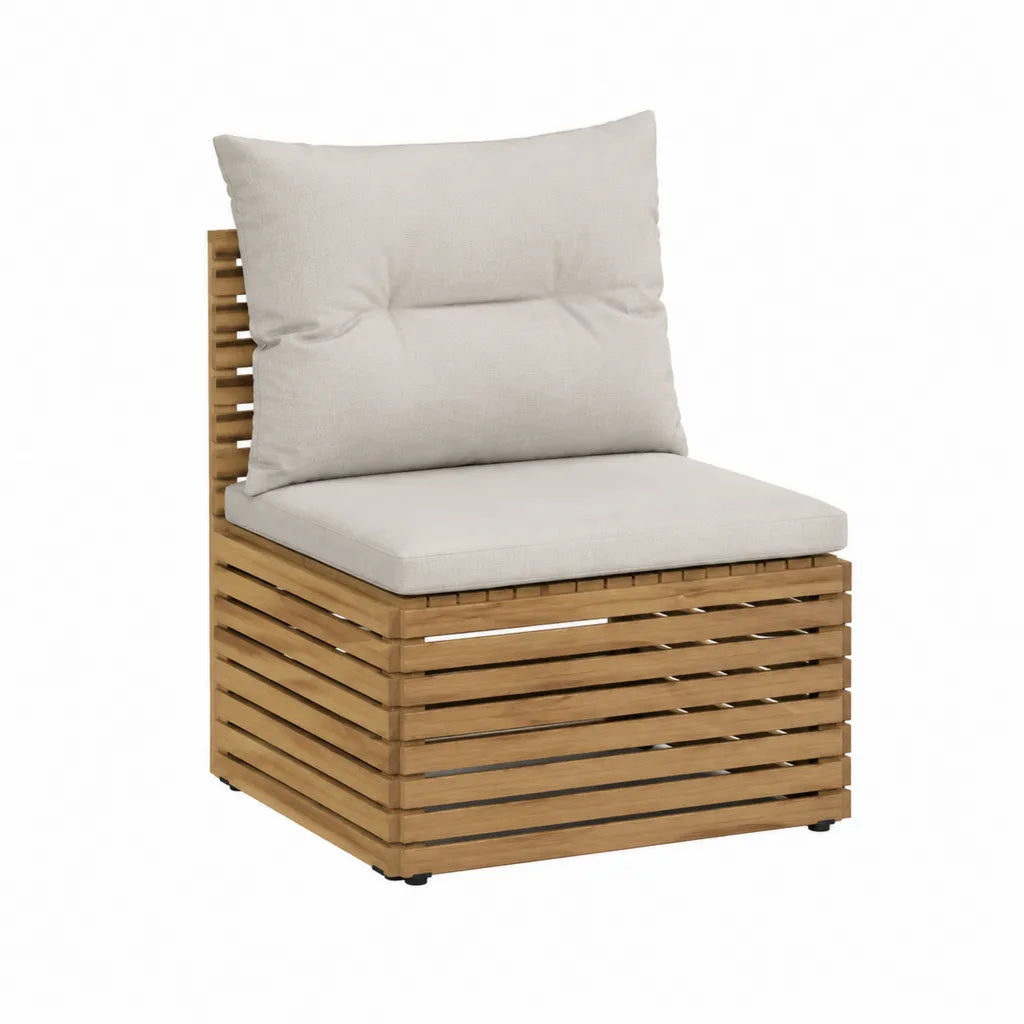 Gartensofa Mittelmodul aus Akazien-Massivholz mit Polyesterkissen Beige 80 x 80 x 70 cm