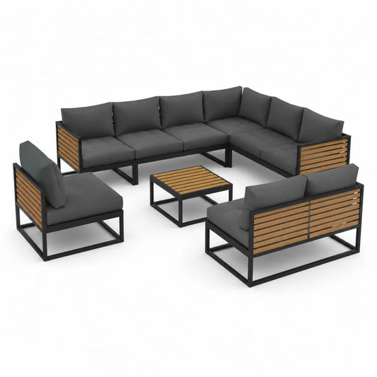 5-teiliges Gartenlounge Set mit Ecksofa Sesseln und Couchtisch Stahl Akazienholz Anthrazit 245 x 175 cm