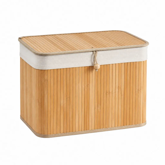 Aufbewahrungstruhe aus Bambus mit Deckel natur beige 40 x 30 x 25 cm