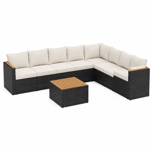 7-Sitzer Gartenlounge Set Polyrattan L-Form Schwarz Creme 250 x 250 cm mit Couchtisch