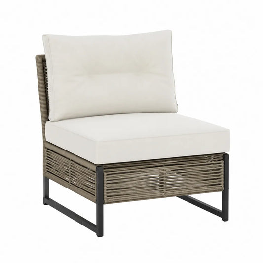 Garten Lounge Sessel Einzelmodul 70 x 80 x 75 cm aus PE Rattan Stahl Creme Taupe