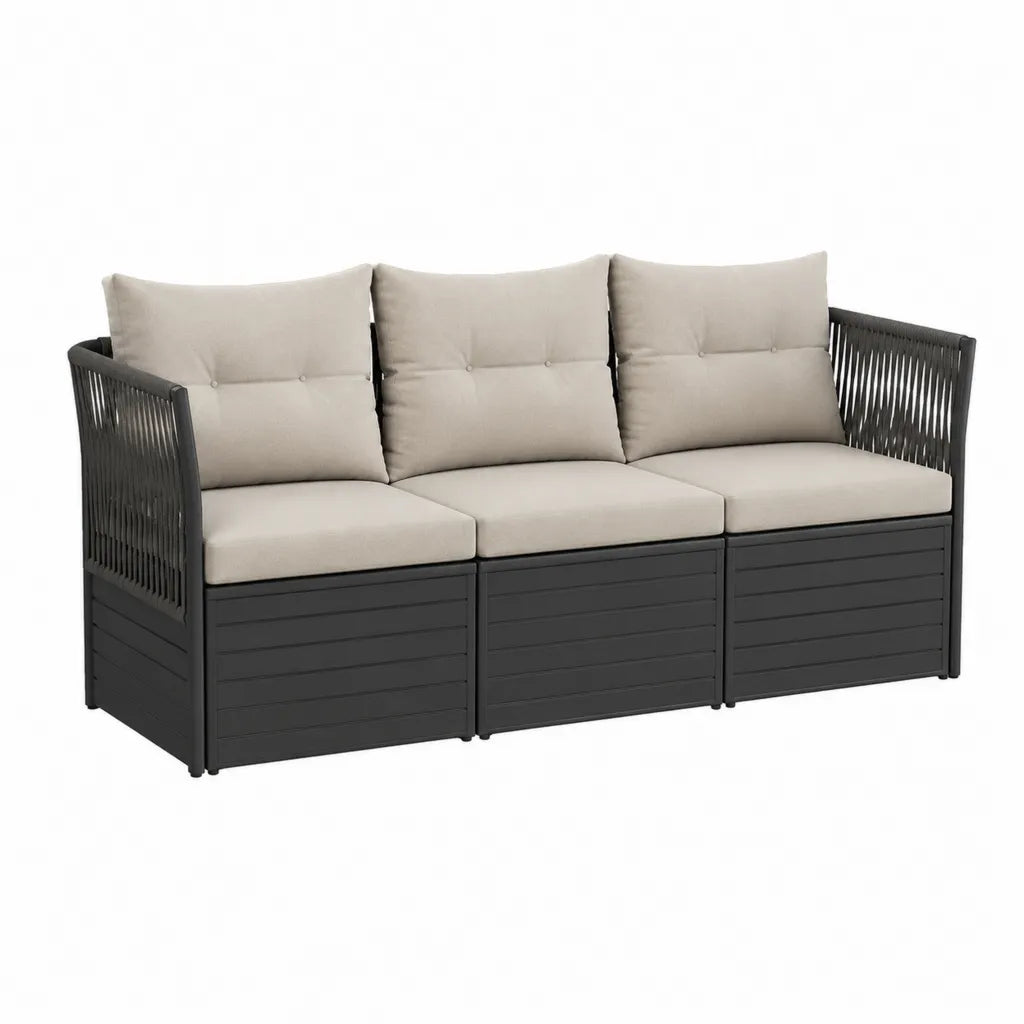 3-Sitzer Gartensofa 180 x 72 x 78 cm Aluminium Polypropylen-Seilgeflecht Beige Anthrazit